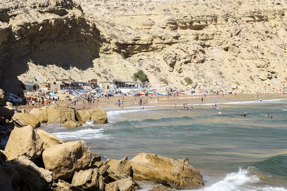 Sheltered cove and cliffs at Imsouane beach
