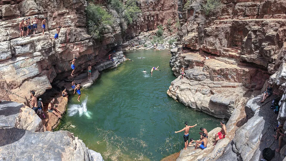 Turquoise rock pools in the gorge of Paradise Valley